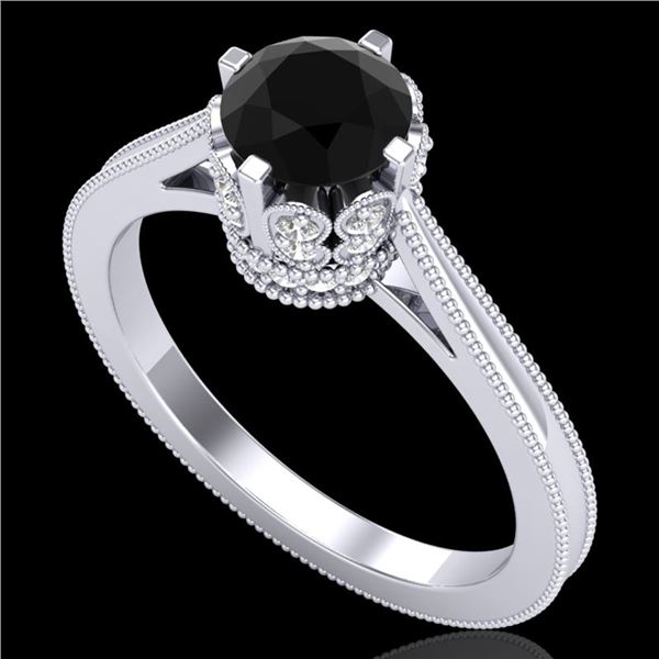 1.14 ctw Fancy Black Diamond Engagment Art Deco Ring 18k White Gold - REF-94G5W