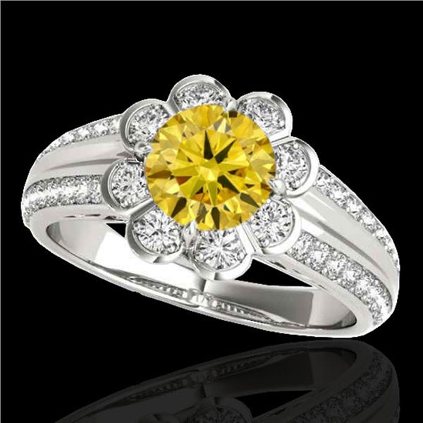 1.5 ctw Certified SI/I Fancy Intense Yellow Diamond Ring 10k White Gold - REF-190R9K
