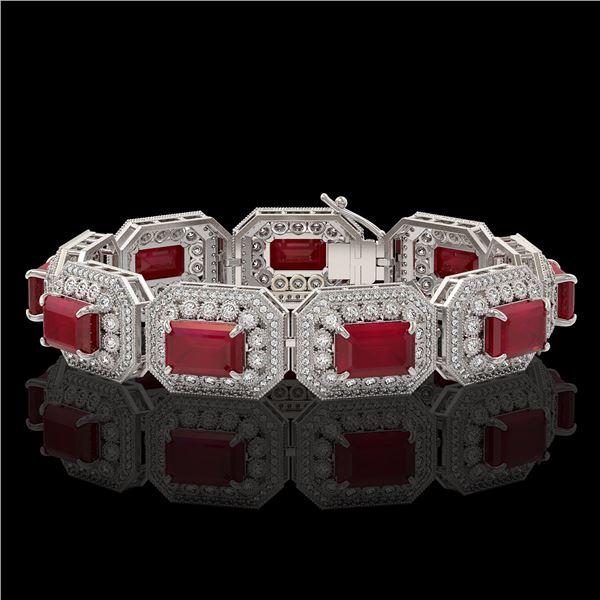 61.92 ctw Certified Ruby & Diamond Victorian Bracelet 14K White Gold - REF-1288A4N
