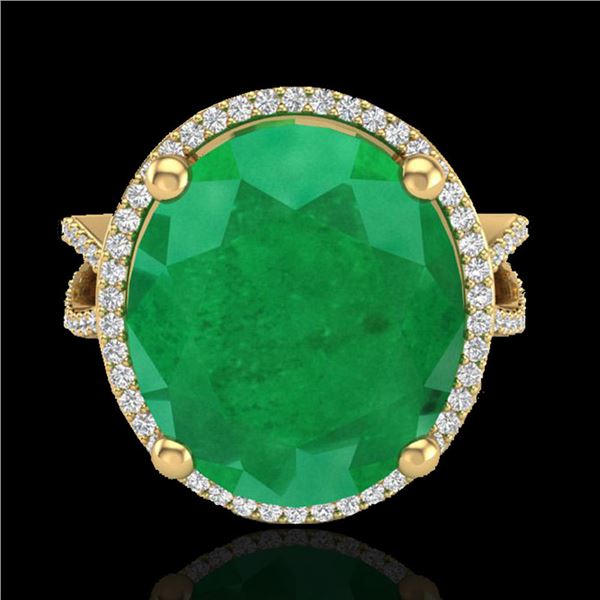 12 ctw Emerald & Micro Pave VS/SI Diamond Ring 18k Yellow Gold - REF-143G6W