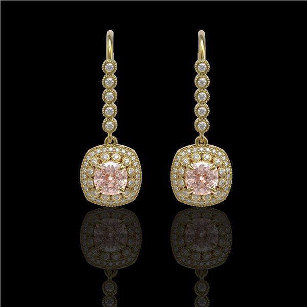 4.3 ctw Certified Morganite & Diamond Victorian Earrings 14K Yellow Gold - REF-172W8H
