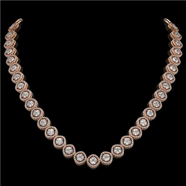 29.37 ctw Cushion Cut Diamond Micro Pave Necklace 18K Rose Gold - REF-3956X6A