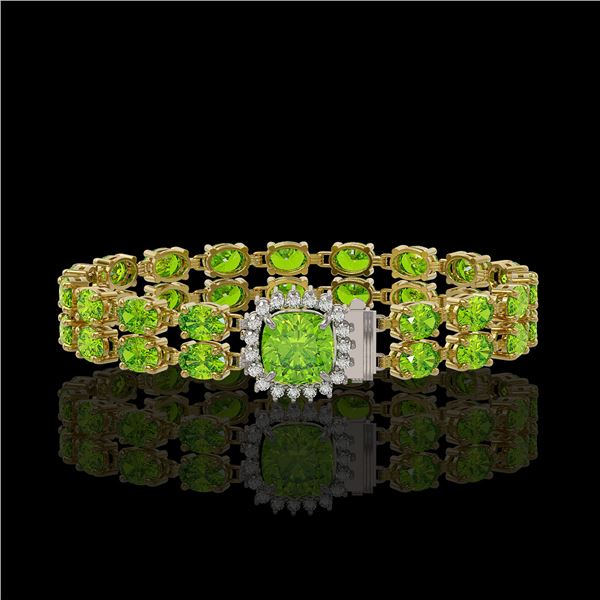 17.4 ctw Peridot & Diamond Bracelet 14K Yellow Gold - REF-245H5R
