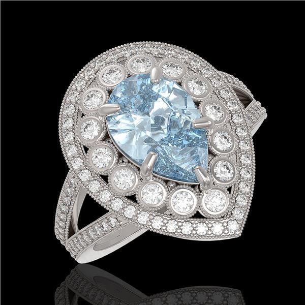 3.82 ctw Certified Aquamarine & Diamond Victorian Ring 14K White Gold - REF-168K8Y