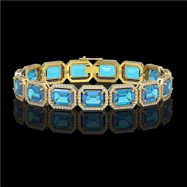 35.61 ctw Swiss Topaz & Diamond Micro Pave Halo Bracelet 10k Yellow Gold - REF-337K3Y
