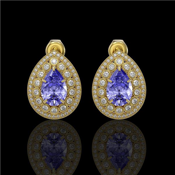 8.54 ctw Tanzanite & Diamond Victorian Earrings 14K Yellow Gold - REF-436R4K