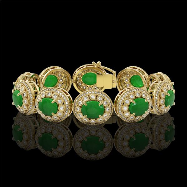 44.77 ctw Jade & Diamond Victorian Bracelet 14K Yellow Gold - REF-1184W2H