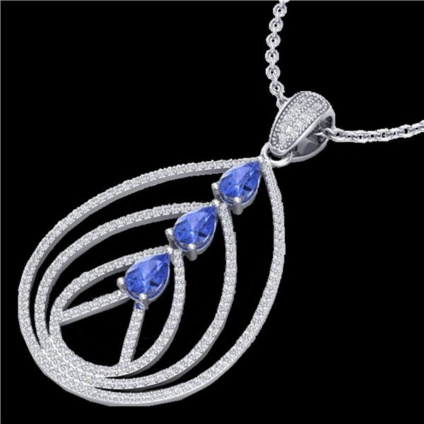 2 ctw Tanzanite & Micro VS/SI Diamond Designer Necklace 18k White Gold - REF-163W6H