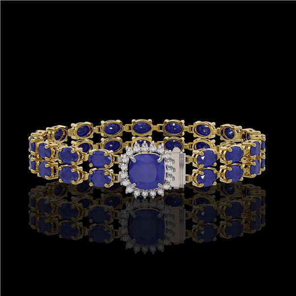19.85 ctw Sapphire & Diamond Bracelet 14K Yellow Gold - REF-245W5H