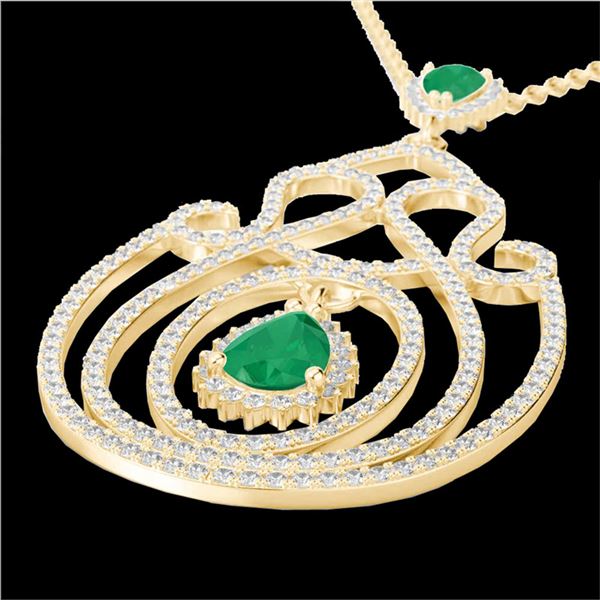 3.20 ctw Emerald & Micro Pave Diamond Heart Necklace 14k Yellow Gold - REF-212W8H