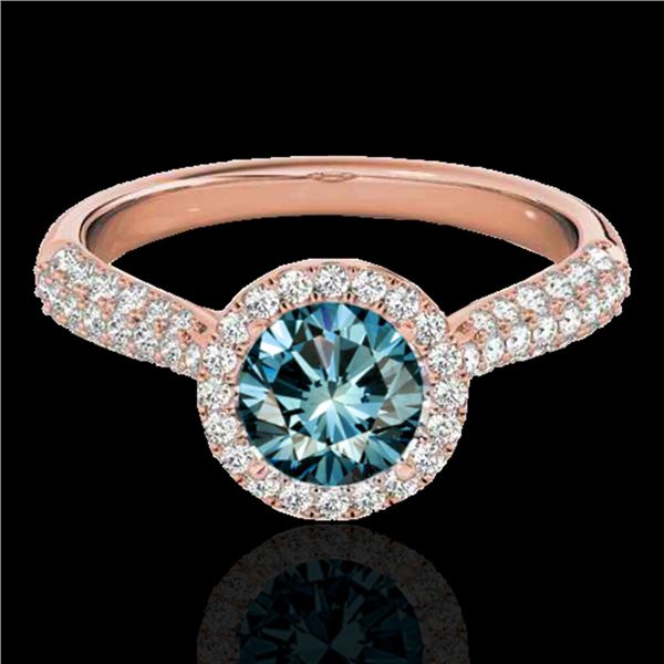 1.40 ctw SI Certified Fancy Blue Diamond Solitaire Halo Ring 10k Rose Gold - REF-127M8G