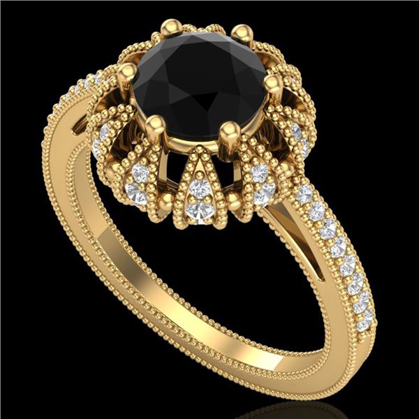 1.65 ctw Fancy Black Diamond Art Deco Micro Pave Ring 18k Yellow Gold - REF-132R8K