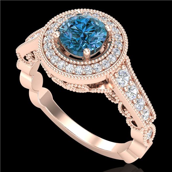 1.12 ctw Fancy Intense Blue Diamond Art Deco Ring 18k Rose Gold - REF-167K3Y
