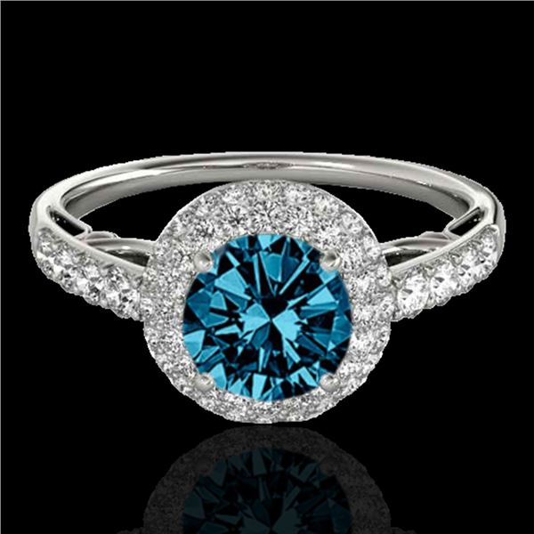 1.65 ctw SI Certified Fancy Blue Diamond Halo Ring 10k White Gold - REF-133F6M
