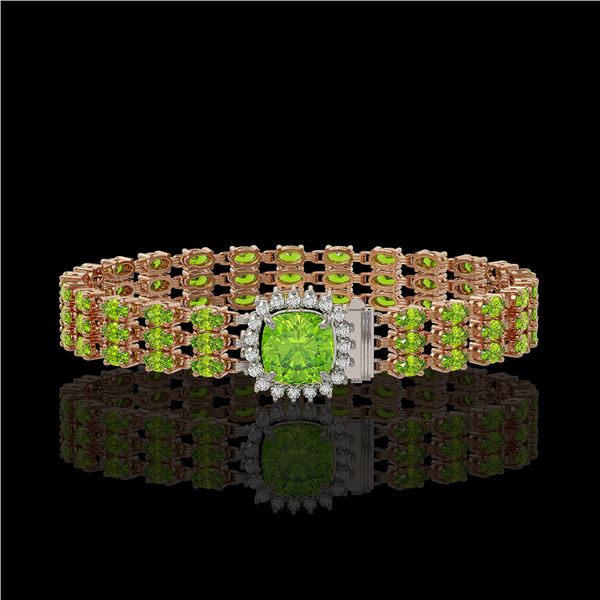 29.26 ctw Peridot & Diamond Bracelet 14K Rose Gold - REF-281M8G