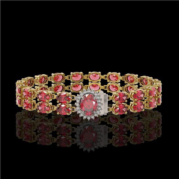 26.92 ctw Tourmaline & Diamond Bracelet 14K Yellow Gold - REF-336A4N