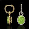 Image 2 : 6 ctw Peridot & Micro Pave Halo VS/SI Diamond Earrings 14k Yellow Gold - REF-104W4H