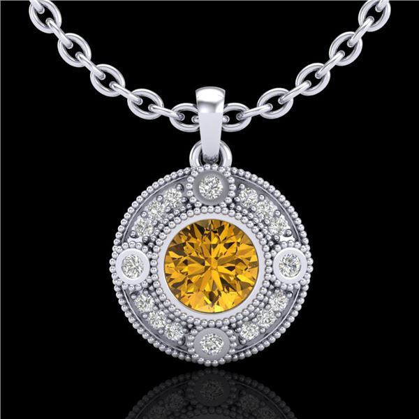 1.01 ctw Intense Fancy Yellow Diamond Art Deco Necklace 18k White Gold - REF-136N4F