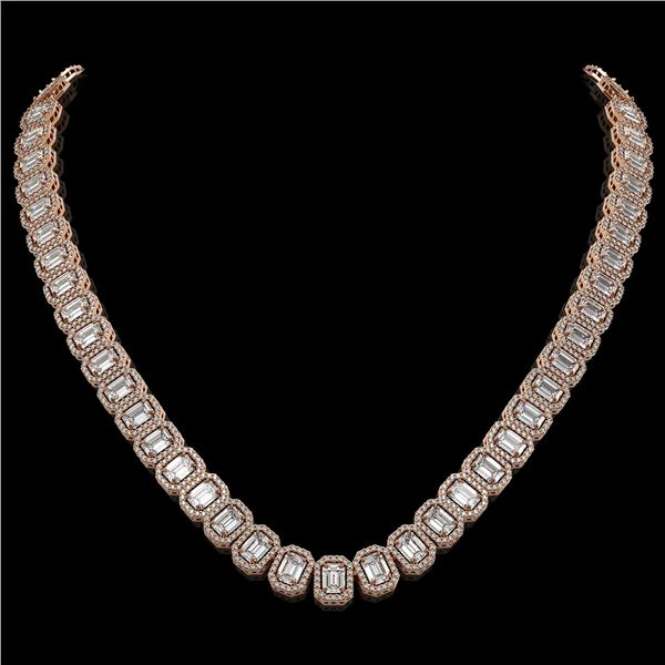 40.3 ctw Emerald Cut Diamond Micro Pave Necklace 18K Rose Gold - REF-6301W5H