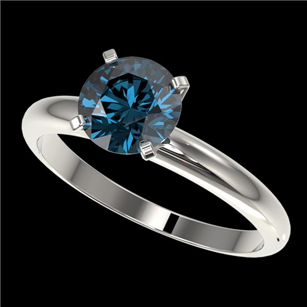 1.52 ctw Certified Intense Blue Diamond Engagment Ring 10k White Gold - REF-147A3N