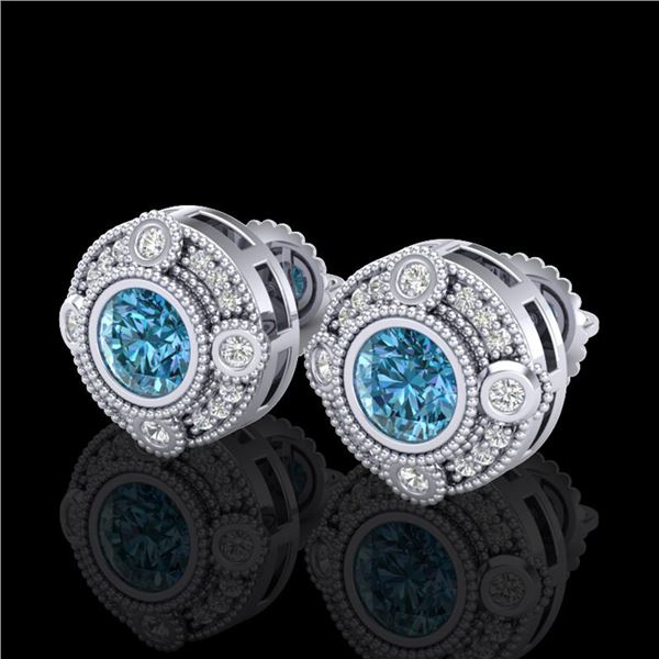 1.5 ctw Fancy Intense Blue Diamond Art Deco Earrings 18k White Gold - REF-178W2H