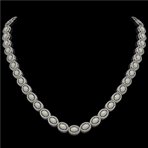 21.21 ctw Opal & Diamond Micro Pave Halo Necklace 10k White Gold - REF-581R8K