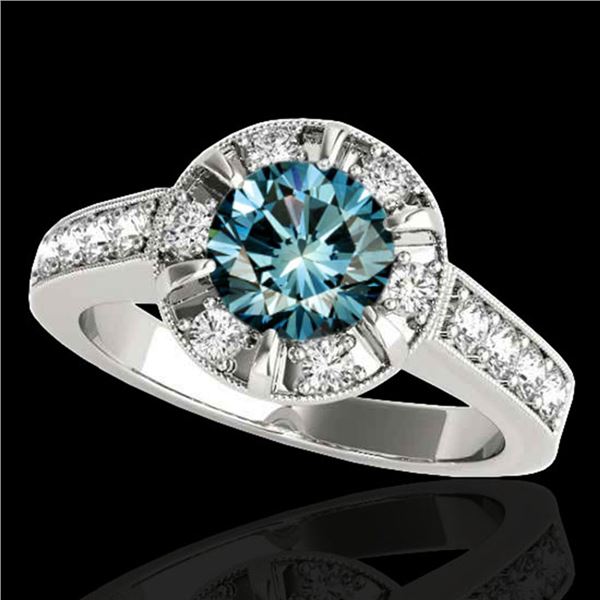 2 ctw SI Certified Fancy Blue Diamond Solitaire Halo Ring 10k White Gold - REF-190H9R