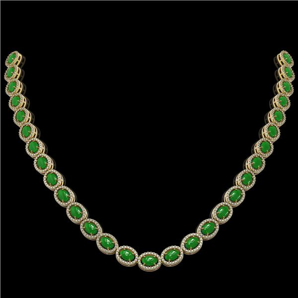 34.11 ctw Jade & Diamond Micro Pave Halo Necklace 10k Yellow Gold - REF-617Y6X
