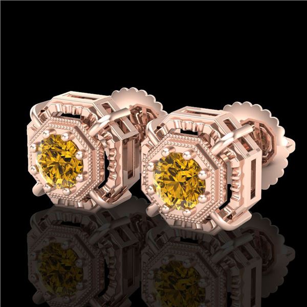 1.11 ctw Intense Fancy Yellow Diamond Art Deco Earrings 18k Rose Gold - REF-158X2A