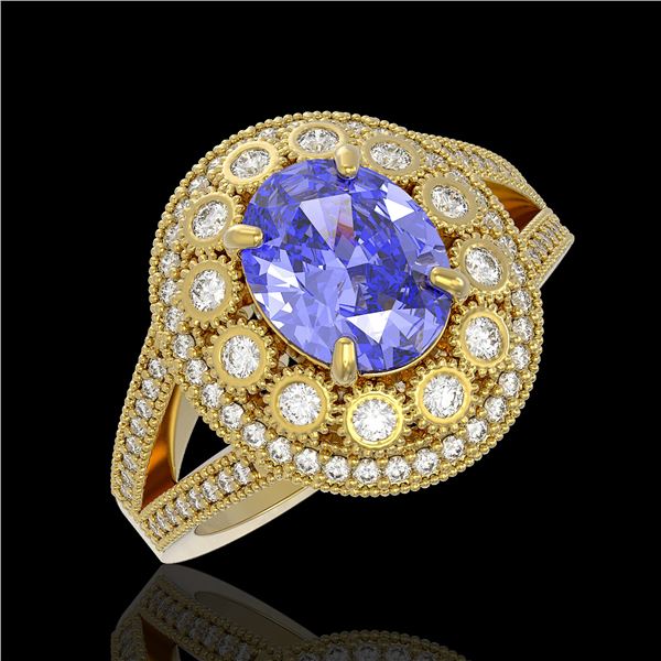 4.76 ctw Certified Tanzanite & Diamond Victorian Ring 14K Yellow Gold - REF-178W5H