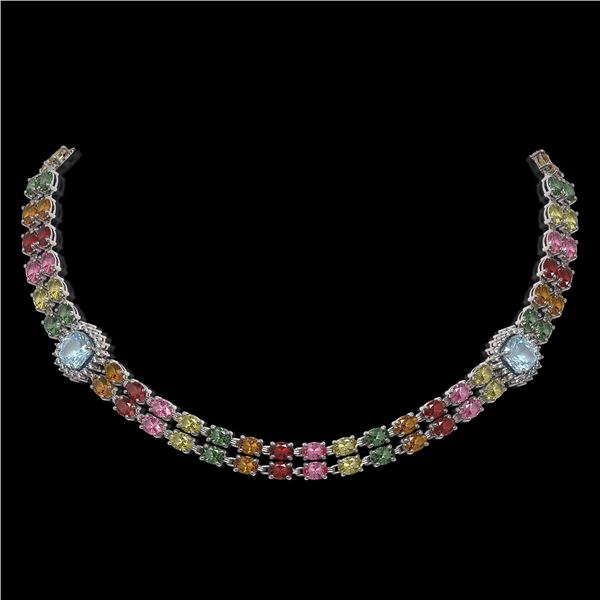 43.35 ctw Sapphire & Diamond Necklace 14K White Gold - REF-527K3Y