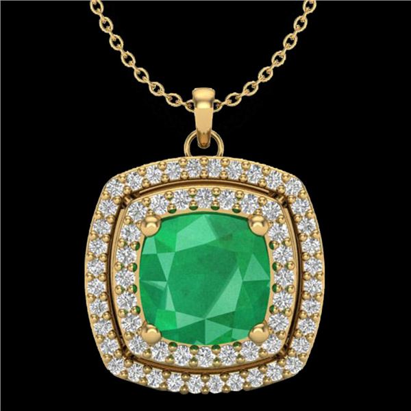 2.52 ctw Emerald & Micro Pave VS/SI Diamond Necklace 18k Yellow Gold - REF-76K4Y