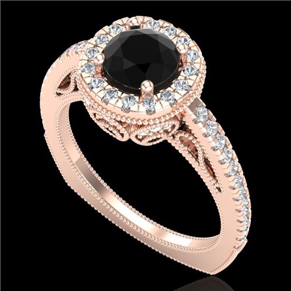 1.55 ctw Fancy Black Diamond Engagment Art Deco Ring 18k Rose Gold - REF-112G8W