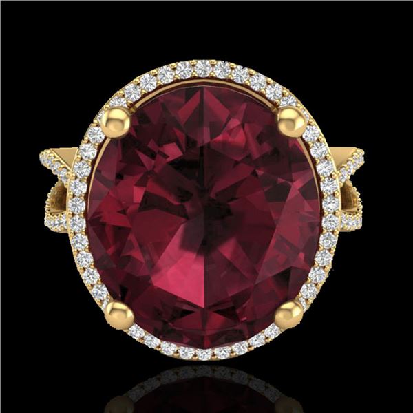 10 ctw Garnet & Micro Pave VS/SI Diamond Certified Ring 18k Yellow Gold - REF-80X2A