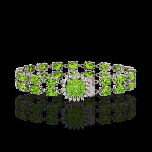 17.4 ctw Peridot & Diamond Bracelet 14K White Gold - REF-245F5M