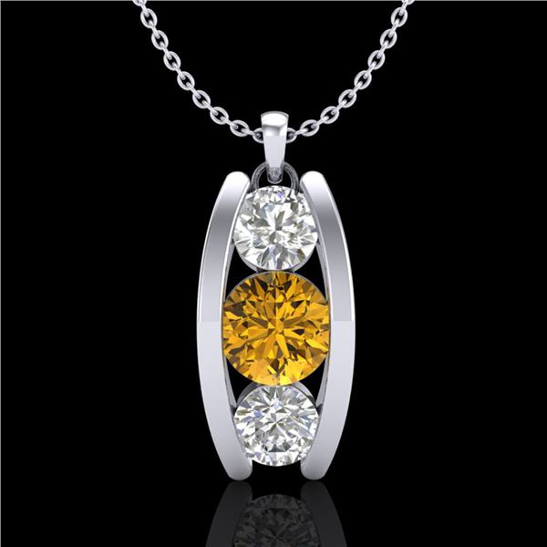 1.07 ctw Intense Fancy Yellow Diamond Art Deco Necklace 18k White Gold - REF-143H6R