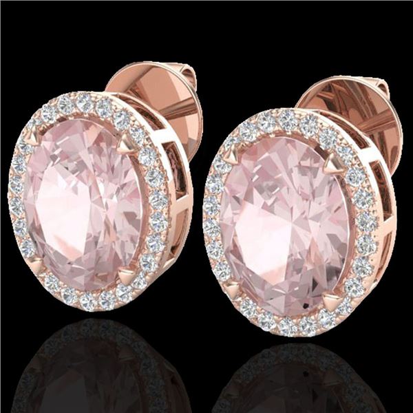 5.50 ctw Morganite & Micro VS/SI Diamond Halo Earrings 14k Rose Gold - REF-125F5M