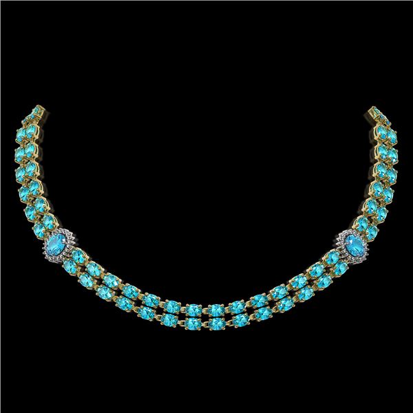 39.28 ctw Swiss Topaz & Diamond Necklace 14K Yellow Gold - REF-454N5F
