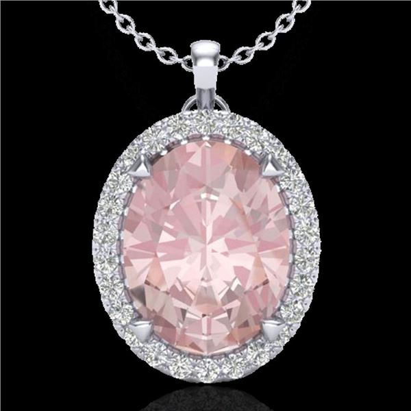 2.75 ctw Morganite & Micro VS/SI Diamond Halo Necklace 18k White Gold - REF-82H8R