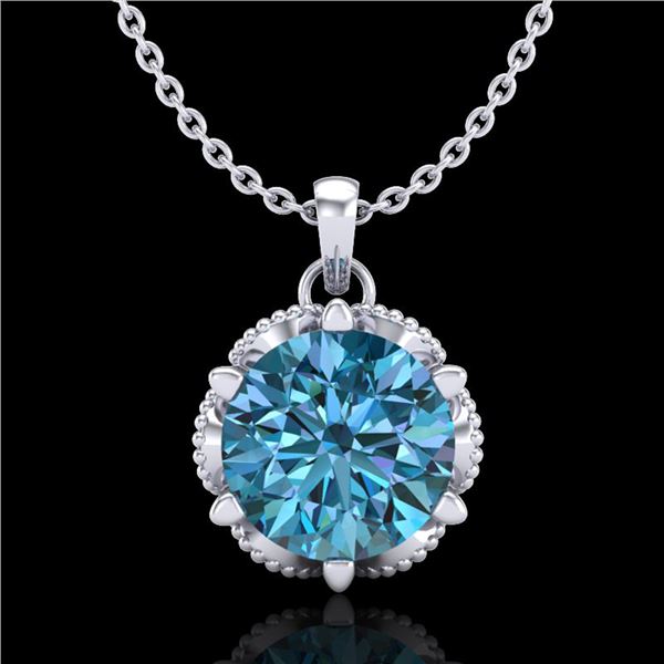 1.36 ctw Fancy Intense Blue Diamond Art Deco Necklace 18k White Gold - REF-180K2Y