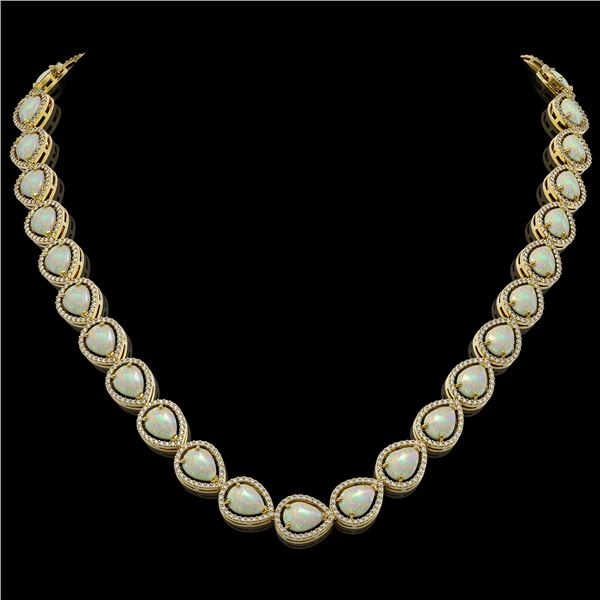 36.48 ctw Opal & Diamond Micro Pave Halo Necklace 10k Yellow Gold - REF-709K3Y