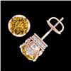 Image 3 : 3 ctw Intense Fancy Yellow Diamond Art Deco Earrings 18k Rose Gold - REF-636W4H