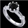 Image 1 : 1.71 ctw Fancy Black Diamond Engagment Art Deco Ring 18k White Gold - REF-123H6R