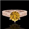 Image 2 : 1 ctw Intense Fancy Yellow Diamond Art Deco Ring 18k Rose Gold - REF-236X4A
