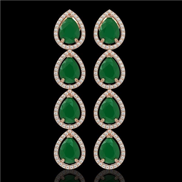 16.01 ctw Emerald & Diamond Micro Pave Halo Earrings 10k Rose Gold - REF-236G4W