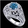 Image 1 : 1.07 ctw Fancy Intense Blue Diamond Art Deco Ring 18k White Gold - REF-218R2K