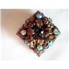 Image 1 : 1920's Layered Brass Stamped Rhinestone Brooch #1907599