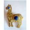 Image 1 : Etched Brass & Bezel Set Lapis Llama Brooch #1907603
