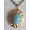 Image 1 : Photo Locket Turquoise Color Stone & Goldtone #1907613