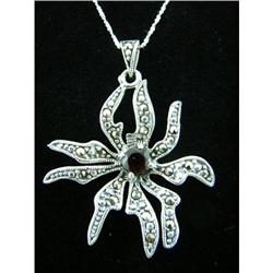 Garnet & Marcasite Pendant Sterling Silver  #1907689